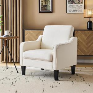 imageVINGLI Mid Century Modern Fabric Accent ChairBeige for Living Room Upholstered Armchair with Scooped Arms for BedroomApartmentStudioOfficeWaiting RoomBeigeBeige