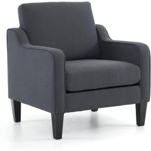 imageVINGLI Mid Century Modern Fabric Accent ChairBeige for Living Room Upholstered Armchair with Scooped Arms for BedroomApartmentStudioOfficeWaiting RoomBeigeDark Grey Linen