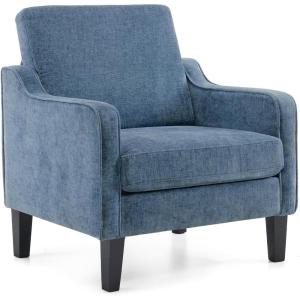 imageVINGLI Mid Century Modern Fabric Accent ChairBeige for Living Room Upholstered Armchair with Scooped Arms for BedroomApartmentStudioOfficeWaiting RoomBeigeNavy Blue Chenille