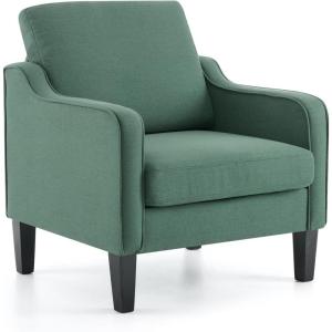 imageVINGLI Mid Century Modern Fabric Accent ChairBeige for Living Room Upholstered Armchair with Scooped Arms for BedroomApartmentStudioOfficeWaiting RoomBeigeGreen Linen