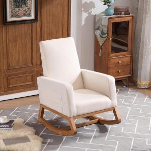 imageVINGLI Mid Century Nursery Rocker Cream Rocking Chair for Bedroom Nursery Chair Upholstered Nursery Rocking Chairs with Solid Wood BaseStorage Side Pocket