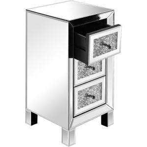 imageVINGLI Mirrored Nightstand Set of 2 Mirrored SideEnd Table for Living Room Glass Silver Nightstand Crushed Glass Mirror Night Stand Contemporary Night Table Mirror Bedroom Furniture Set118W x 118D x 236H