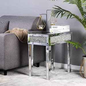 imageVINGLI Mirrored Nightstand Set of 2 Narrow Side Table with Drawer Glass Accent TableSilver1 Pack