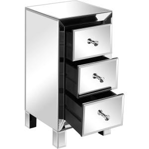 imageVINGLI Mirrored Nightstand with 3Drawers Silver Side End Table Set of 2 Mirrored Furniture for Small Space Bedroom Living Room1 Pack