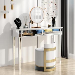 imageVINGLI Mirrored Vanity Desk with 5 Drawers Modern Console TableSofa TableMakeup Table Silver 41 x 14 x 302 Mirror Drawers
