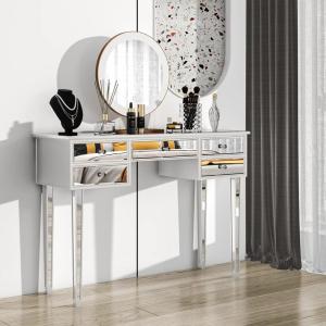 imageVINGLI Mirrored Vanity Desk with 5 Drawers Modern Console TableSofa TableMakeup Table Silver 41 x 14 x 305Drawer Desk