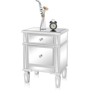 imageVINGLI Modern Nightstand Mirrored Bedside Table with 1 Drawer and 1 Cabinet Door for Bedroom Silver1 Pack