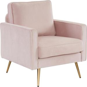 imageVINGLI Modern White Accent Chair for Living Room Bedroom Tufted Back Sofa ChairFaux Sherpa Comfy Arm Chair Reading Chair with Golden Metal LegsDeep Seat for OfficeApartmentSmall SpacePink Velvet
