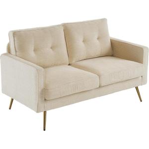 imageVINGLI Modern White Accent Chair for Living Room Bedroom Tufted Back Sofa ChairFaux Sherpa Comfy Arm Chair Reading Chair with Golden Metal LegsDeep Seat for OfficeApartmentSmall SpaceBeige Corduroy