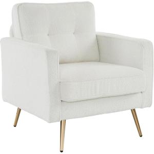 imageVINGLI Modern White Accent Chair for Living Room Bedroom Tufted Back Sofa ChairFaux Sherpa Comfy Arm Chair Reading Chair with Golden Metal LegsDeep Seat for OfficeApartmentSmall SpaceWhite faux Sherpa