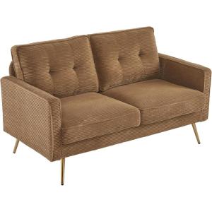 imageVINGLI Modern White Accent Chair for Living Room Bedroom Tufted Back Sofa ChairFaux Sherpa Comfy Arm Chair Reading Chair with Golden Metal LegsDeep Seat for OfficeApartmentSmall SpaceKhaki Corduroy