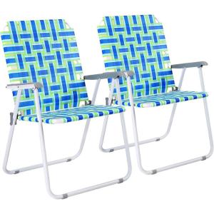imageVINGLI Patio Lawn Webbed Folding Chairs 1 Piece Outdoor Beach Chair Portable Dining Chair for Outdoor Yard Garden Blue ClassicBlue