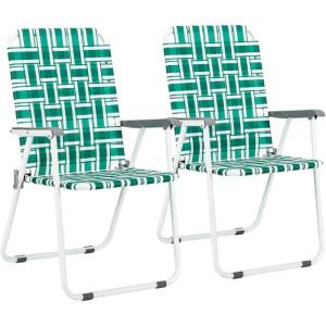 imageVINGLI Patio Lawn Webbed Folding Chairs 1 Piece Outdoor Beach Chair Portable Dining Chair for Outdoor Yard Garden Blue ClassicGreen