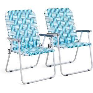 imageVINGLI Patio Lawn Webbed Folding Chairs 1 Piece Outdoor Beach Chair Portable Dining Chair for Outdoor Yard Garden Blue ClassicWhite  Blue