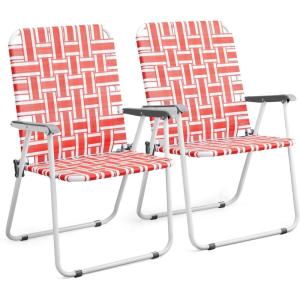 imageVINGLI Patio Lawn Webbed Folding Chairs Set of 2 Outdoor Beach Chair Portable Dining Chair for Yard Garden Red ClassicRed
