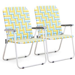 imageVINGLI Patio Lawn Webbed Folding Chairs Set of 2 Outdoor Beach Chair Portable Dining Chair for Yard Garden Red ClassicYellow