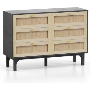 imageVINGLI Rattan Dresser Mid Century Modern Dresser 6 Drawers 472quot W x 157quot D x 335quot H Boho Bedroom Furniture Black Wicker Dresser Bohemian