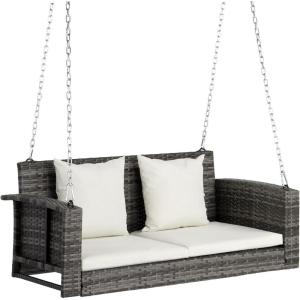 imageVINGLI Rattan Porch Swing Heavy Duty 800 LBS Outdoor Hanging Seat with Extra Cushion and Adjustable Chain The Porch Swing Seat Made by Wicker Suits for Garden Yard Lawn Black 4 FTGray