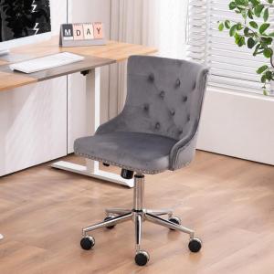 imageVINGLI Rustic Microfiber Armless Home Office Desk Chair with Gold BaseWheels Small Cute VanityMakeup Chair with Back for Bedroom Upholstered Adjustable Rolling Swivel Nail Chair for WomenGirlsGrey