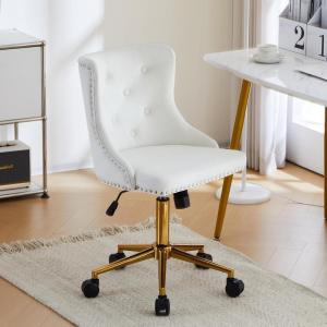 imageVINGLI Rustic Microfiber Armless Home Office Desk Chair with Gold BaseWheels Small Cute VanityMakeup Chair with Back for Bedroom Upholstered Adjustable Rolling Swivel Nail Chair for WomenGirlsWhitevelvet