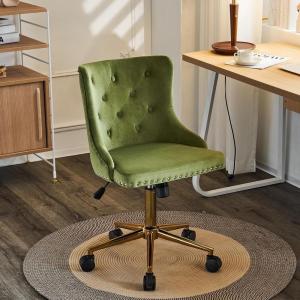 imageVINGLI Rustic Microfiber Armless Home Office Desk Chair with Gold BaseWheels Small Cute VanityMakeup Chair with Back for Bedroom Upholstered Adjustable Rolling Swivel Nail Chair for WomenGirlsOlive