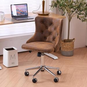 imageVINGLI Rustic Microfiber Armless Home Office Desk Chair with Gold BaseWheels Small Cute VanityMakeup Chair with Back for Bedroom Upholstered Adjustable Rolling Swivel Nail Chair for WomenGirlsRusticmicrofiber