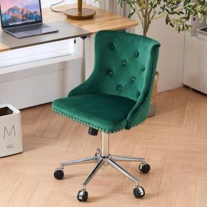 imageVINGLI Rustic Microfiber Armless Home Office Desk Chair with Gold BaseWheels Small Cute VanityMakeup Chair with Back for Bedroom Upholstered Adjustable Rolling Swivel Nail Chair for WomenGirlsGreen