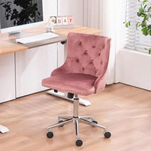 imageVINGLI Rustic Microfiber Armless Home Office Desk Chair with Gold BaseWheels Small Cute VanityMakeup Chair with Back for Bedroom Upholstered Adjustable Rolling Swivel Nail Chair for WomenGirlsPink