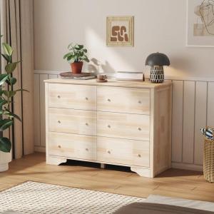 imageVINGLI Unfinished 6 Drawer Dresser Natural Solid Wood Dresser Color DIY Upgraged Rustic Farmhouse Tall Dresser with Spacious Storage Chests of Drawers with Full Extension Drawer Slides177D x 472W x 33H 6 Drawers