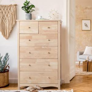 imageVINGLI Unfinished 6 Drawer Dresser Natural Solid Wood Dresser Color DIY Upgraged Rustic Farmhouse Tall Dresser with Spacious Storage Chests of Drawers with Full Extension Drawer Slides177D x 315W x 492H 6 Drawers