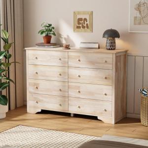imageVINGLI Unfinished 6 Drawer Dresser Natural Solid Wood Dresser Color DIY Upgraged Rustic Farmhouse Tall Dresser with Spacious Storage Chests of Drawers with Full Extension Drawer Slides177D x 551W x 37H 8 Drawers