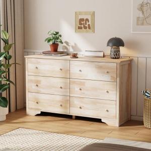 imageVINGLI Unfinished 6 Drawer Dresser Natural Solid Wood Dresser Color DIY Upgraged Rustic Farmhouse Tall Dresser with Spacious Storage Chests of Drawers with Full Extension Drawer Slides177D x 57W x 33H 6 Drawers