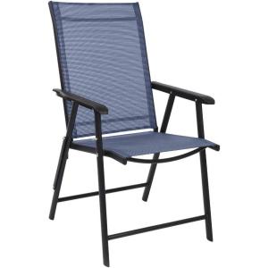 imageVINGLI Upgraded Version Set of 2 Folding Chairs with Arms Portable Patio Chairs for Outdoor ampamp Indoor Sling Back Chairs for Lawn Pool Courtyard Balcony ampamp Garden GreyBlue