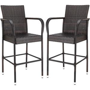 imageVINGLI Wicker Bar Stools Outdoor Set of 2 Outdoor Bar Height Chairs Patio Furniture Bar Stools Wicker for Garden Pool Lawn Backyard