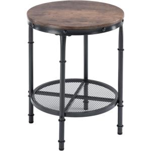 imageVINGLI Wood Round End Table 20quot Vintage Brown End Table Sofa Side Table Small Circle Table for Living Room Rustic Farmhouse Wooden End Table with Metal Mesh for Room Corner Living Room Bedroom