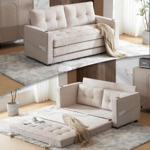 imageVINGLUpgraded Loveseat Sleeper 535quot W 83quot L Convertible Sofa Bed Couch Futon Couches for Living Room Twin Folding Couch Bed for Small Spaces Foldable Floor Gaming Sofa Bed for Basement Dark GreyBeige