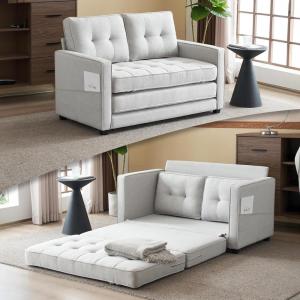 imageVINGLUpgraded Loveseat Sleeper 535quot W 83quot L Convertible Sofa Bed Couch Futon Couches for Living Room Twin Folding Couch Bed for Small Spaces Foldable Floor Gaming Sofa Bed for Basement Dark GreyLight Grey