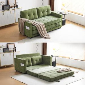 imageVINGLUpgraded Loveseat Sleeper 535quot W 83quot L Convertible Sofa Bed Couch Futon Couches for Living Room Twin Folding Couch Bed for Small Spaces Foldable Floor Gaming Sofa Bed for Basement Dark GreyOliver Green