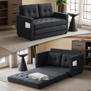 imageVINGLUpgraded Loveseat Sleeper 535quot W 83quot L Convertible Sofa Bed Couch Futon Couches for Living Room Twin Folding Couch Bed for Small Spaces Foldable Floor Gaming Sofa Bed for Basement Dark GreyBlack