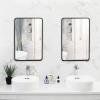 imageVINGLI Rectangle Wall Mirror 36quot24quot Rounded Rectangular Mirror Black Bathroom Mirror with Metal Frame Mid Century Modern Mirror Contemporary Mirror for Bedroom Entryway VerticallyHorizontally