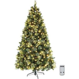 imageVINGLI 6ft Prelit Artificial Christmas Tree with 500 LED Light Pinescones Xmas Pine Tree with 900 Realistic PEampampPVC Branch Tips for Home Decoration Indoor Outdoor6ft
