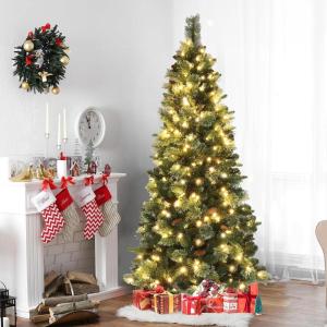 imageVINGLI 6ft Prelit Artificial Christmas Tree with 500 LED Light Pinescones Xmas Pine Tree with 900 Realistic PEampampPVC Branch Tips for Home Decoration Indoor Outdoor6ftSlim