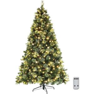 imageVINGLI 6ft Prelit Artificial Christmas Tree with 500 LED Light Pinescones Xmas Pine Tree with 900 Realistic PEampampPVC Branch Tips for Home Decoration Indoor Outdoor6ft 11in