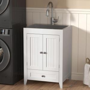 imageVINGLI 24Inch Laundry Sink with Cabinet and PullOut Sprayer Faucet Stainless Steel Utility Sink with Cabinet and Drawer Combo Cabinet with Sink for Laundry ampamp Utility Room Kitchen Bathroom WhiteWhite