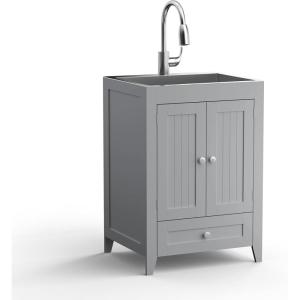 imageVINGLI 24Inch Laundry Sink with Cabinet and PullOut Sprayer Faucet Stainless Steel Utility Sink with Cabinet and Drawer Combo Cabinet with Sink for Laundry ampamp Utility Room Kitchen Bathroom WhiteGrey