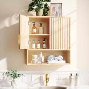 imageVINGLI Bathroom Cabinet Wall Mounted Espresso Wall Cabinet Floating Cabinet for Wall Storage Bathroom with Doors and Adjustable Shelf Medicine Cabinet OrganizerNatural Oak