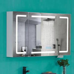 imageVINGLI LED Lighted Medicine Cabinet with Intelligent Mirror Bluetooth Speaker Weather ampamp Temp Display Dimmable AntiFog Builtin Outlet ampamp USB Large 3Door Bathroom Mirror Cabinet48 Inch6D x 48W x 28H