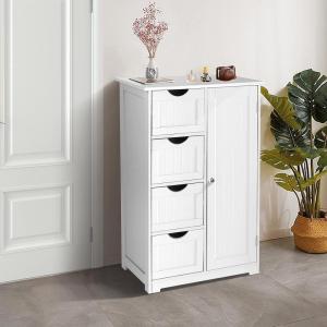 imageVINGLI White Bathroom Storage Cabinet with 4 Drawers 1 Cupboard Side Storage with Adjustable Shelf Wood Bathroom Floor Cabinet with Drawers Also for Kitchen Entryway Bedroom 22quot Wx118 Dx323 HWhite