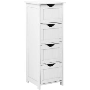 imageVINGLI White Bathroom Storage Cabinet with 4 Drawers Wooden Freestanding Slim Bathroom Floor Cabinet Small Side Organizer Storage Unit for Restroom Livng Room Kitchen Office Hallway EntrywayWhite