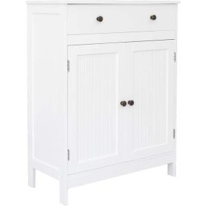 imageVINGLI White Storage Cabinet with Doors and Drawer Bathroom Floor Cabinet Wood Freestanding Storage Cabinet with Adjustable Shelf for Kitchen Entryway Foyer Living Room 263quot W x 118quot D x 315quot H